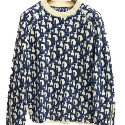 Knitted round Neck Sweater Letter Embroidery Zipper Style Color Block Casual Leisure Autumn Winter Fashion Streetwear for Youth