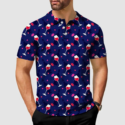 Beer Lover Funny Golf Polo Shirt Men's Clothing Short Sleeve Shirts 3D Full Print Neon Wine Pattern Hawaii Casual Fashion Top