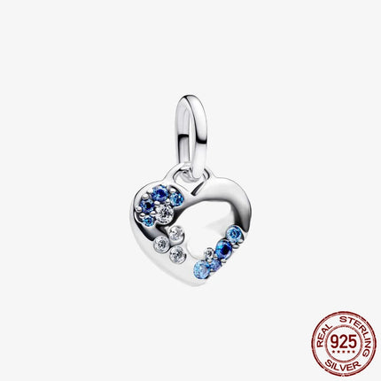 Key & Lock 925 Sterling Silver Pave Moon Heart Flower Dangle Charms Fit Original Bracelet Beads Jewelry DIY Gift plata de ley