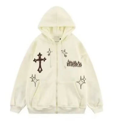 American Style Hoodie Sweatshirt Unisex Casual Cross Design Spring Autumn Streetwear Hip Hop Open Cardigan Street Fashion Out...