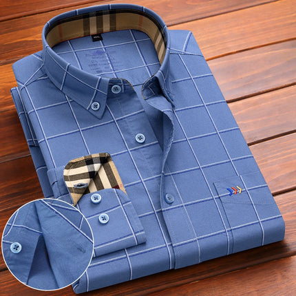 New in Shirt 100%Cotton Oxford Long-Sleeve Shirts for Men Slim Fit Formal Plain Shirt High Quality Plaid Soft Office Clothes