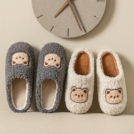 Cute Bear Fluffy Slippers Warm Plush House Shoes for Women and Men