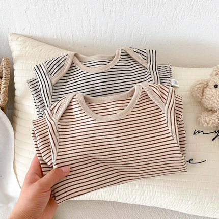Korean Style Baby Autumn and Winter Long Sleeve Striped Boneless Envelope Collar Jumpsuit for Boys and Girls Baby Comfortable Ho