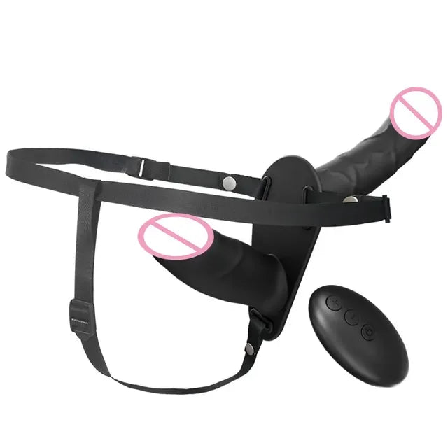 Strapon Artificial Penis Vibrator Electric Double Head Vibrating Wearable Strap On Belt Dildo G Spot Sex Toys For Women Lesbian