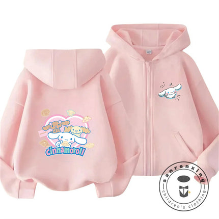 Boys Girls 2026 Autumn Winter Cinnamoroll Zipper Hoodie 3-14Y Cute Kawaii Street Cartoon Hot Fashion Outdoor Casual
