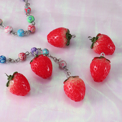 10pcs Resin Imitation Strawberry Shape Charms For DIY Key Chain Necklace Pendants Ornament Jewelry Making Accessories