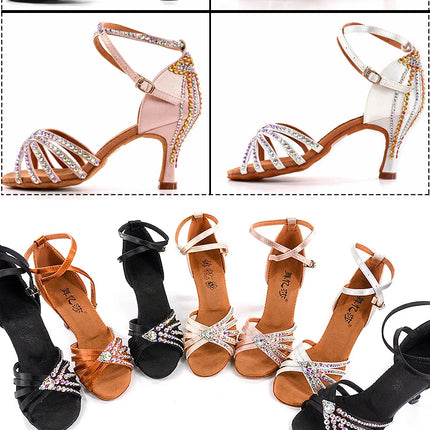 Latin Dance Shoes for Women Rumba Chacha Performance High Heel Diamond Shoes 33-41 Size Girl's Ballroom Waltz Competitoin Shoes