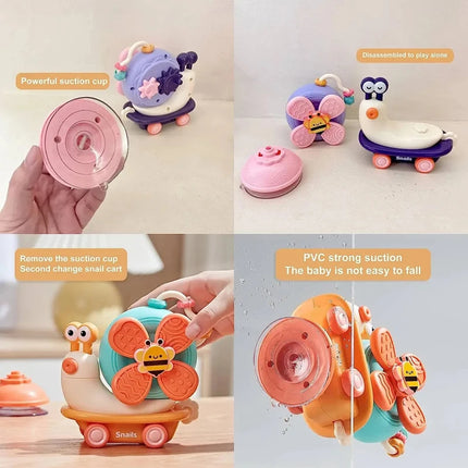 Suction Cup Snail Spinner Windmill Toys Car For Boys Girls Sensory Fine Motor Infant Travel Toys Montessori For Baby Newborn Gif