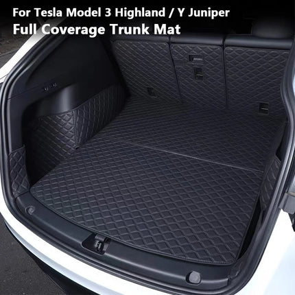 For Tesla Model Y Juniper / 3 Highland 2025-2026 Front Rear Trunk Mat Leather Full Coverage Trunk Both Side Guard Protective Pad