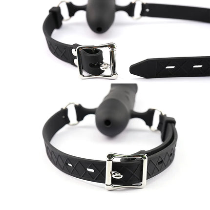 Double-Ended Dildo Deep Blowjob Sex Toy Gag Open Mouth Plug Leather Harness Lesbian Strapon Penis Butt Plug BDSM Erotic Bondage