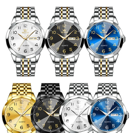 OLEVS Original Waterproof Men's Watches Digital Mirror Quartz Watch for Man Luminous Stainless Steel Wristwatch Male Date Week