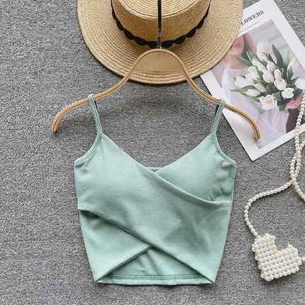 Summer Women's Ribbed Slimming Tank Top Built-in Bra Super Stretch Cross Back Bralette Sexy Layering Camisole Daily Topks