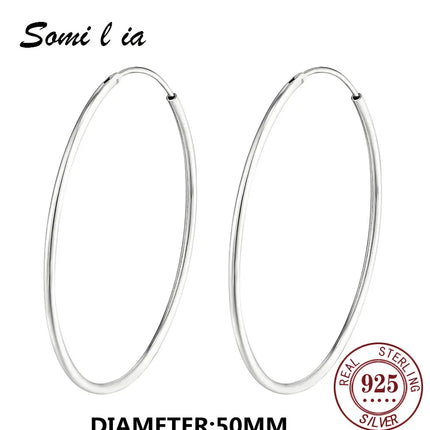 SOMILIA SOMILIA Platinum Big Hoop Earrings for Women, 925 Sterling Silver Jewelry Female Fashion Women Earrings 10-90mm For Gift