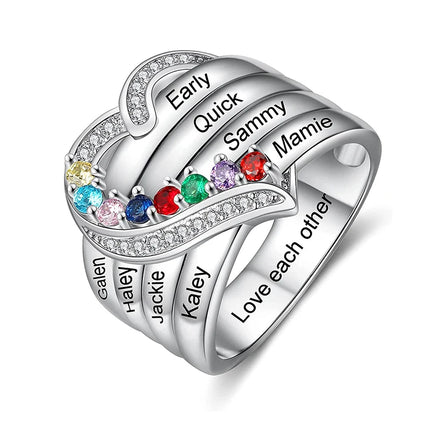 Personalized 1-8 Birthstone Rings Family Mothers Cubic Zirconia Ring Custom Engraved Name Rings Jewelry for Women Grandma Couple