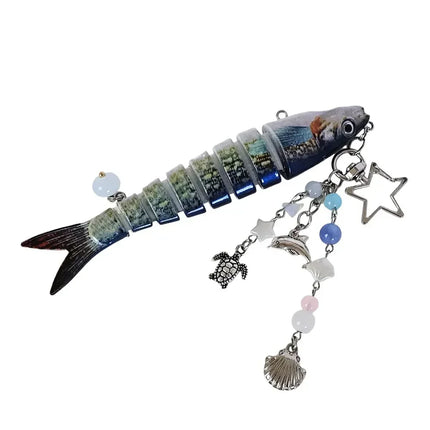 New Plastic Fish Keychain Multi Jointed Simulation Fish Hook Key Chain Backpack Pendant Gifts
