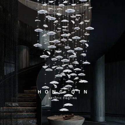 Duplex Loft Glass Ceiling Hanging Lamp Stair Chandelier Nordic Minimalist Long Staircase Chandelier Pendant Light Lighting