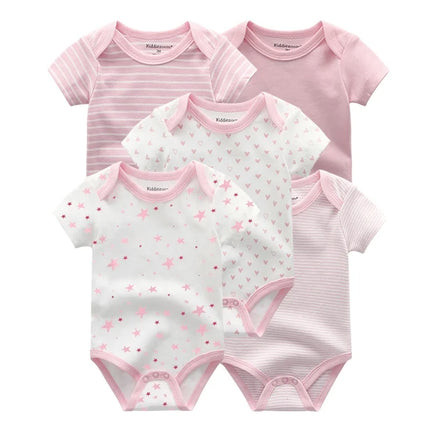 Kiddiezoom 5 Pcs/Lot Four Seasons Fashion Cartoon Short Sleeve Baby Boy Girl Bodysuits Soft 100%Cotton NewbornOnesies