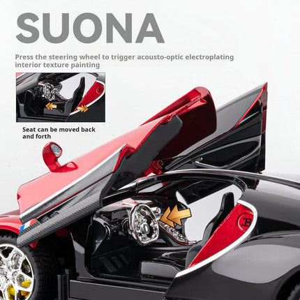 Alloy Model Bugatti tourbillon 24 Scale Diecast car Model Toy with Sound &Light Pull Back Boys Gift collectible ornaments