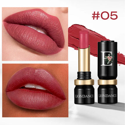 LIONDANCE Velvet Matte Lipstick Nude Soft Dark Color High Pigmented Long-Lasting Waterproof Lip Balm for Women Gift for Girls
