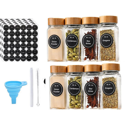 Glass vanilla seasoning jar with solid wood seasoning jar lid, labeled seasoning container, sealed empty glass seasoning contain
