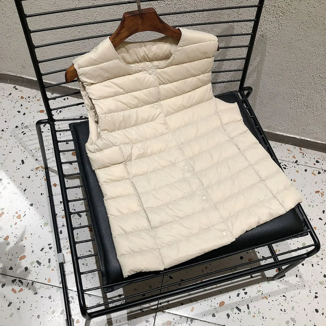 2025 New Women Sleeveless Puffer Jacket Spring Winter Female 90% White Duck Down Ultra Lightweight Packable Warm Down Liner Vest