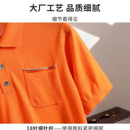 Spring and Summer New Polo Collar 100% Fine Wool Short Sleeve Men's Business Casual T-Shirt with Turn-down Collar and Pocket