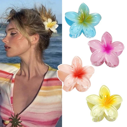 Bohemian Flower Hair Claw Clip For Women Sweet Floral Hair Claws Crab Clamp Barrettes Hawaiian Headwear Beach Accessories Girl