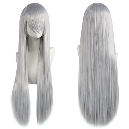 80cm Long Synthetic White Purple Cosplay Wigs Green Hair Straight Silver Wig Pink Hairpiece Lolita Wig with Bangs