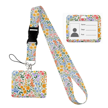 Flower design Lanyard Business Credit horizontal Card Holder Neck Strap Keychain Hang Rope ID Badge Holder Lariat Lasso