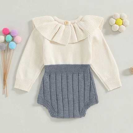 0-18M Infant Newborn Baby Girl Knit Sweater Romper Contrast Color Long Sleeve Jumpsuit Overall Spring Autumn Soft Clothes