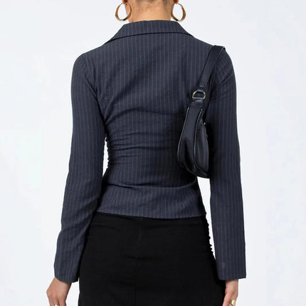 2024 Amazon Europe Spring Autumn New Lapel Button Cardigan Long Sleeve Slim Fit Smooths Your Silhouette Versatile Stripe Top