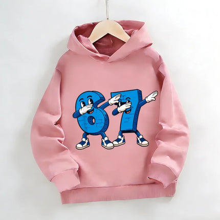 Boys & Girls Gray Anthropomorphic Number 67 Print Hoodie | Cute & Cool Casual Hooded Top
