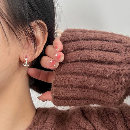 1Pair Korean Style Cross Cosmic Planet Saturn Stud Earrings Vintage Metal Earrings For Women Wedding Party Fashion Jewelry Gift