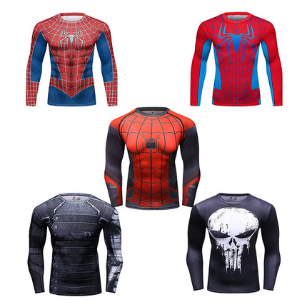 Gym Compression Shirts for Men Long Sleeve Comics Spider Cosplay T-Shirt Marvel Top Elastic Fitness Sportwear Halloween Clothes
