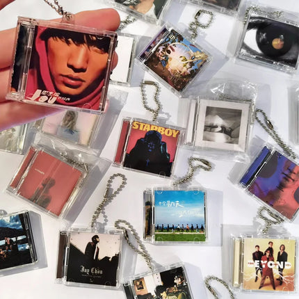 10PCS Peripheral Commemorative Blank Album Mini CD Case DIY Keyring Hanging Decoration CD Player Pendant Key Chains