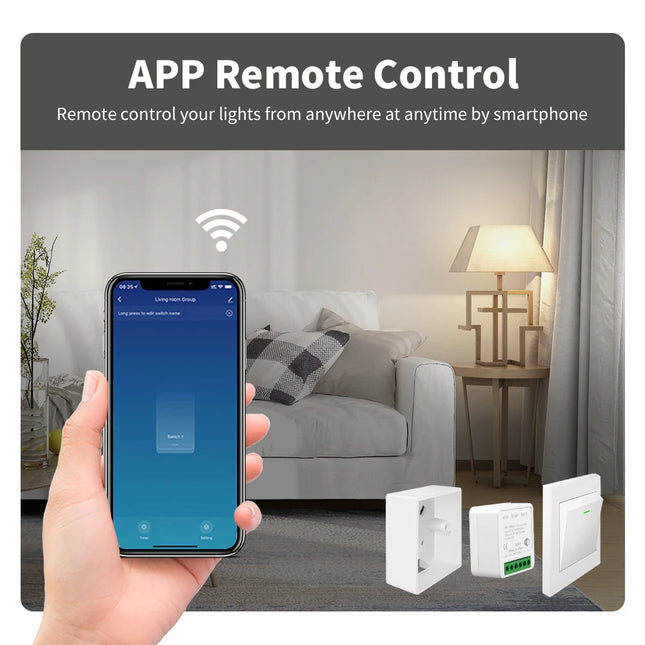 Wifi+Bluetoot Mini Smart Switch 16A DIY Light Switches 2 Way Wireless Smart Break Work with Tuya App Alexa Google Home Alice