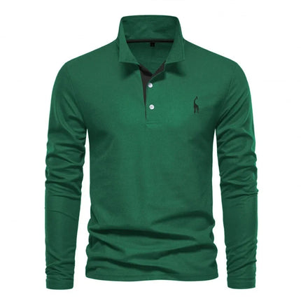 Spring New Style Men's Cotton POLO Shirt Casual Long Sleeve Turn-down Collar Embroidery Deer Fashionable Breathable Polo Top