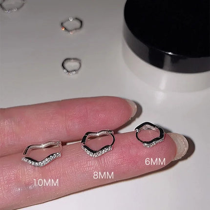 2PCS Stainless Steel Minimal Wave Hoop Earrings Crystal Zirconia Small Huggie Ear Rings for Women Piercing Jewelry