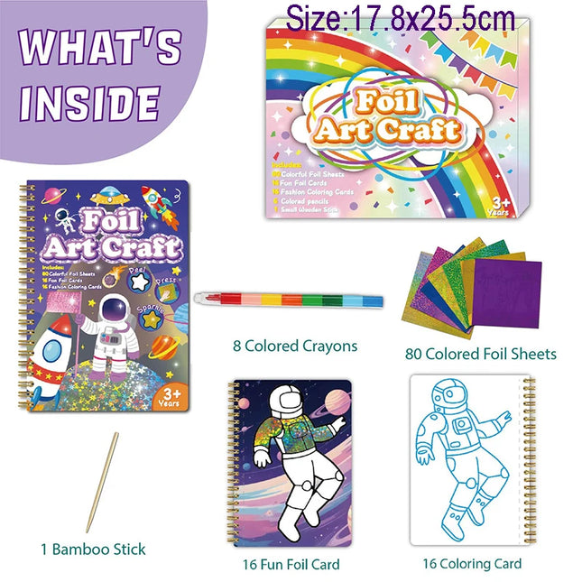 Kids Fun Foil Art Set Montessori Drawing Toy Animal Colouring Book Kindergarten DIY Crafts Creative Activity Toys Christmas Gift