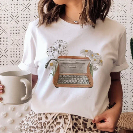 Books Cats Tarot Vintage Tee Fashion T-shirts New Women Summer Tshirt Top Lady Print Female Clothes Short Sleeve Graphic T-Shirt