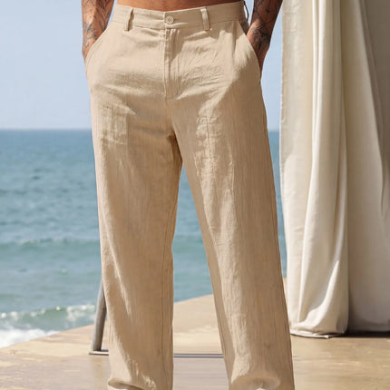 2026 Summer Men'S Cotton And Linen Pants Multiple Pockets Breathable Loose Drawstring Straight Leg Pants Sports And Casual Pants