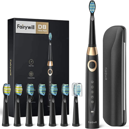 Fairywill Electric Toothbrushes for Adults Kids 5 Modes Smart Timer Rechargeable Whitening Sonic Toothbrush with 10 Brush Heads