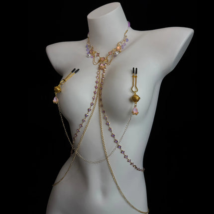 Golden Purple Bell Nipple Clamps Body Chain with Tassel Gemstone Waist Chain 5 Styles Women's Sexy Accessories Adult Sex Toys