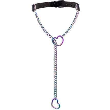 Heart Slip Chain Necklace Black leather Choker Collar For Women Goth Accessories  Punk Gothic Jewelry