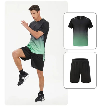 Men's sports and leisure short sleeved shorts set, men's leisure sports running fitness T-shirt shorts for teenagers
