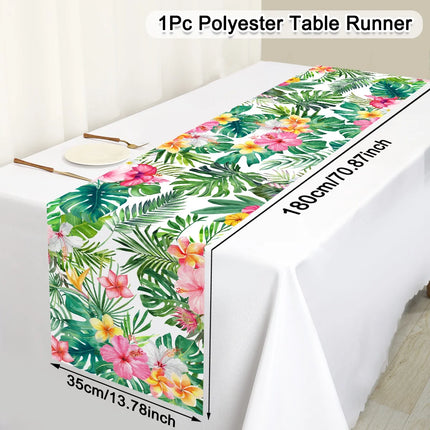 Summer Hawaiian Floral Plastic Tablecloth Flamingo Table Runner Candy Bags For Tropical Hawaiian Birthday Party Decorations