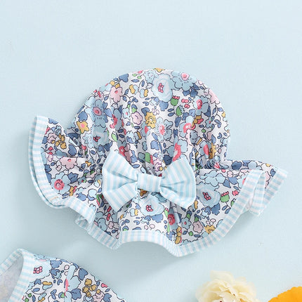 MISOWMNJOY Ruffle Floral Print Baby Girls Beachwear Summer Rash Guard Swimsuit Long Sleeve Bathing Suit Infant Swimwear with Hat