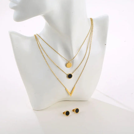 Light Luxury Elegant Delicate Geometry Pendant Charm Chain Korean Fashion Necklace For Women Stainless Steel Jewelry Set