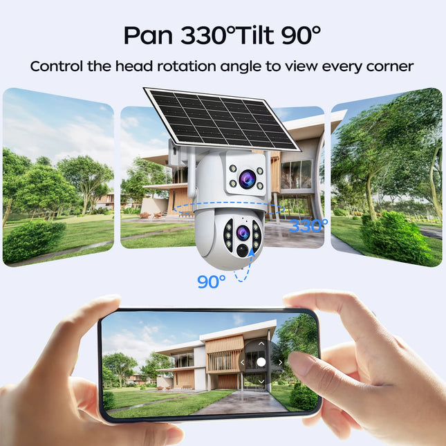 JOOAN 4K 6MP WiFi Surveillance Camera, Solar Outdoor CCTV Camera with Solar Panel, Dual Lens PTZ IP Cam, Security Protection