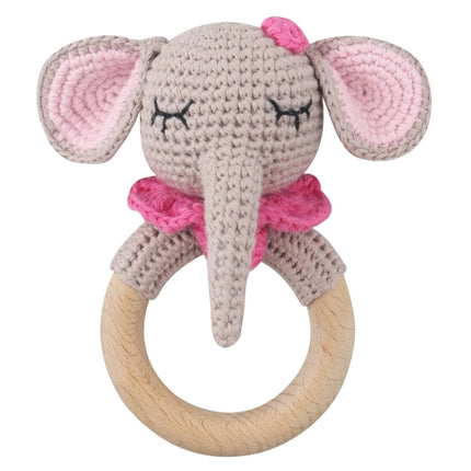 Amigurumi Cartoon Animal Baby Rattle Cute Wooden Ring Handhold Newborn Rattle Toys Handmade Pacifier Clips Kids Educational Toys